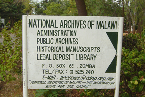 Sign for Malawi National Archives